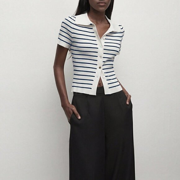 Multicolor Women's Button-Up Striped Knit Sweater - Picture 7 of 7